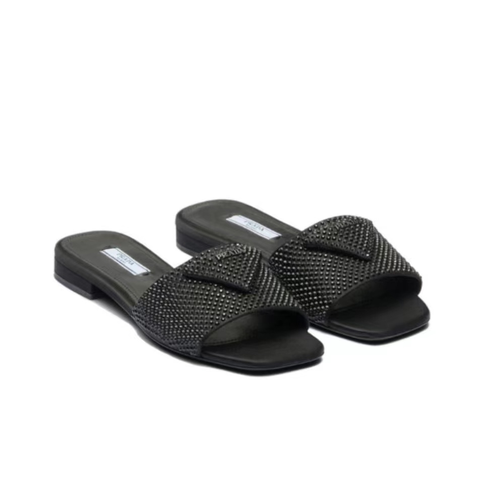 Prada Flat Bottom Band Drill Slide Sandal