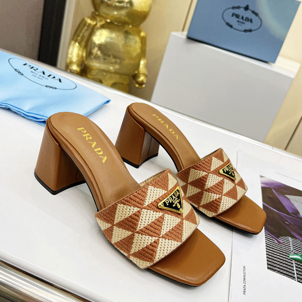 Prada Fabric Chunky Heels Sandals Slide