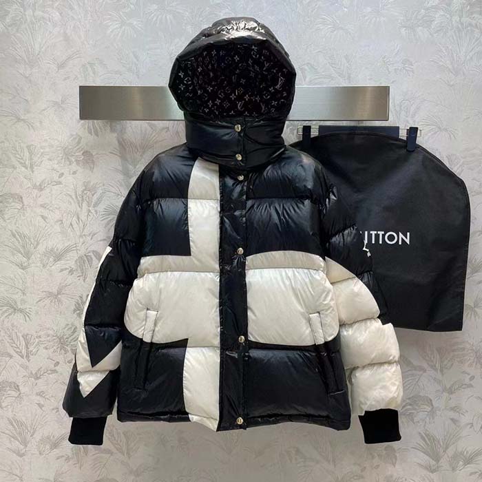 Louis Vuitton Men LV SKI Abstract Monogram Flower Puffer Jacket Black White