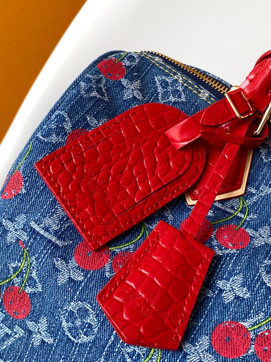 Louis Vuitton new denim cherry embroidered travel bag N87627