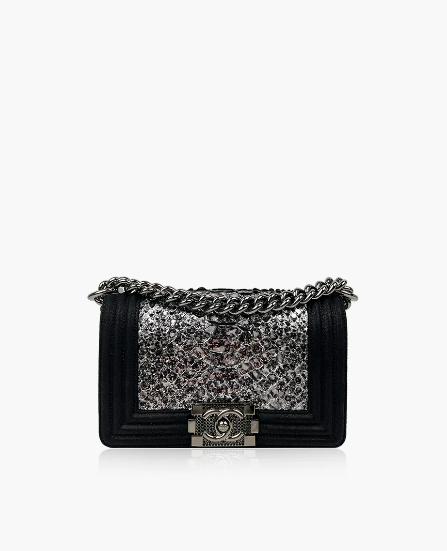 Chanel Boy Small Black Python Leather