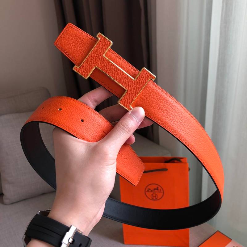 Hermes H Guillochee Belt Buckle & Reversible Strap Orange Belt 380MM