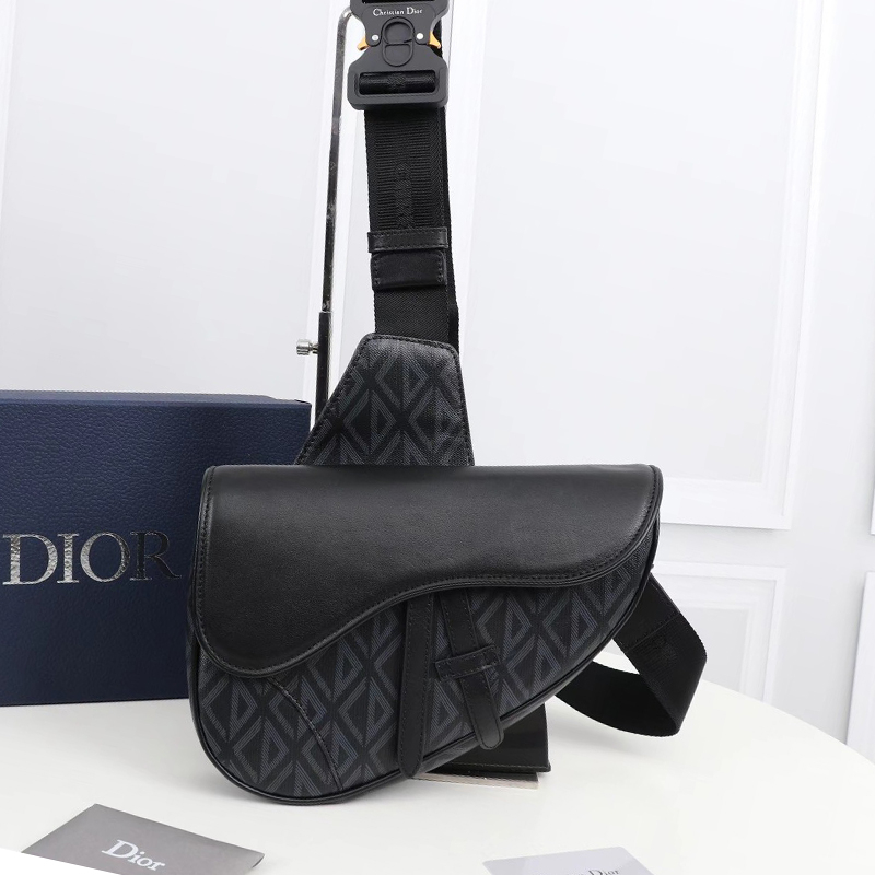 Dior Shoulder Bags SADDLE BAG Black CD Diamond Canvas and Smooth Calfskin 1ADPO093CDP_H43E with Original Box