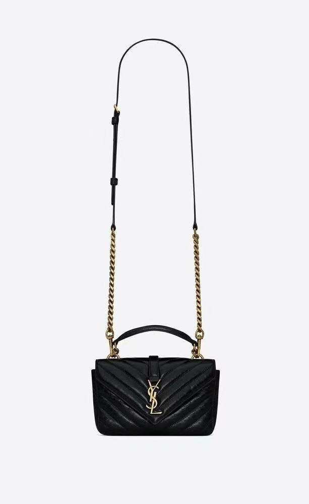 Saint Laurent YSL college mini chain bag in shiny cracked leather