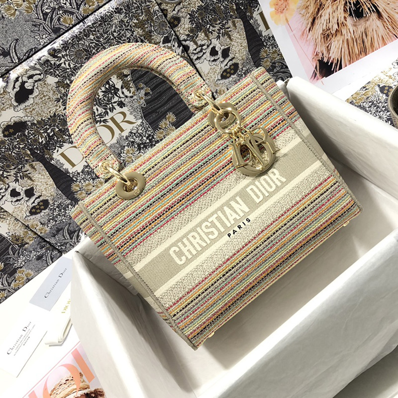 Dior The LADY D-LITE Bag Multicolor Stripes Embroidery M0565ORFO_M885 AAA Quality