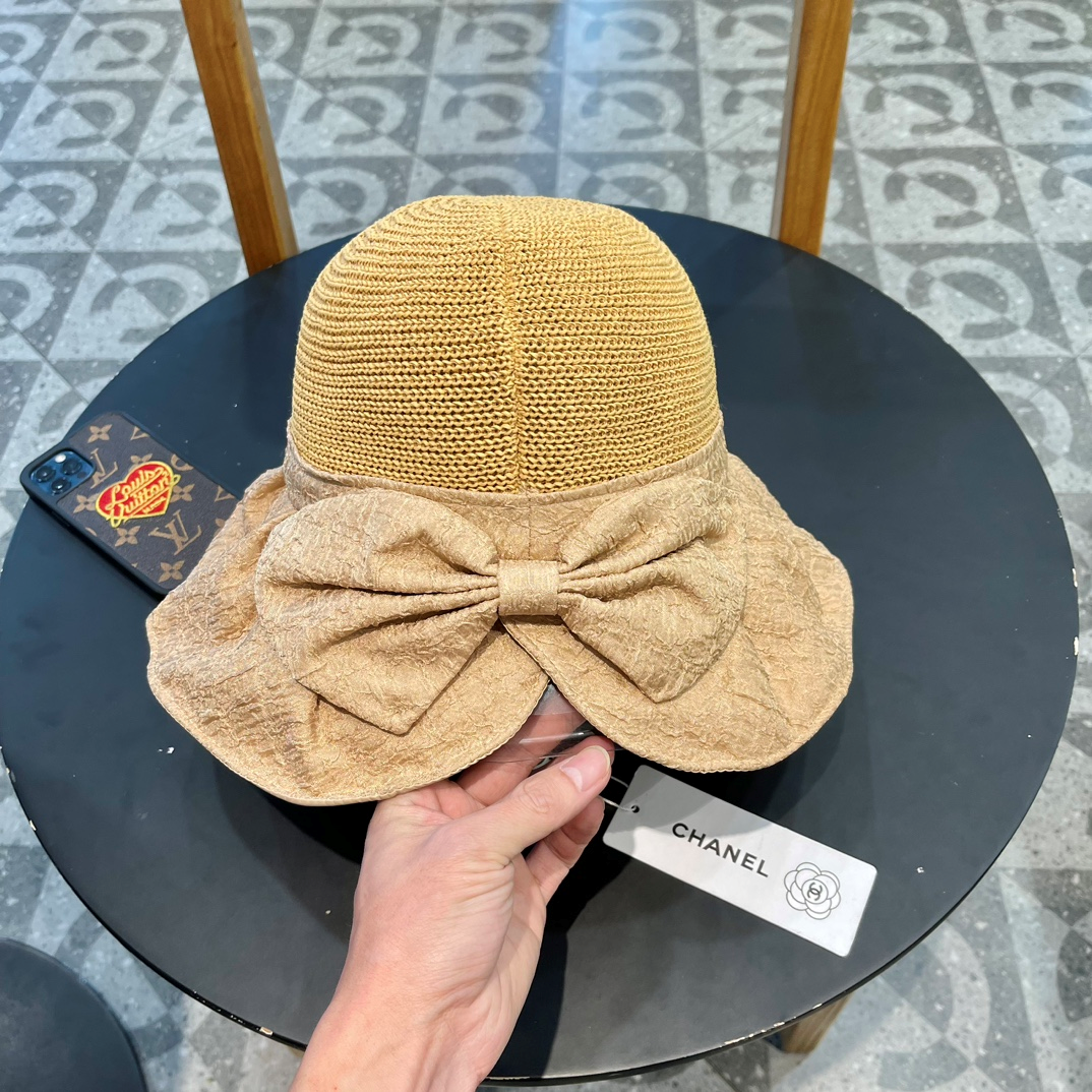 Chanel Knitted Breathable Bow Basin Hat Sunhat