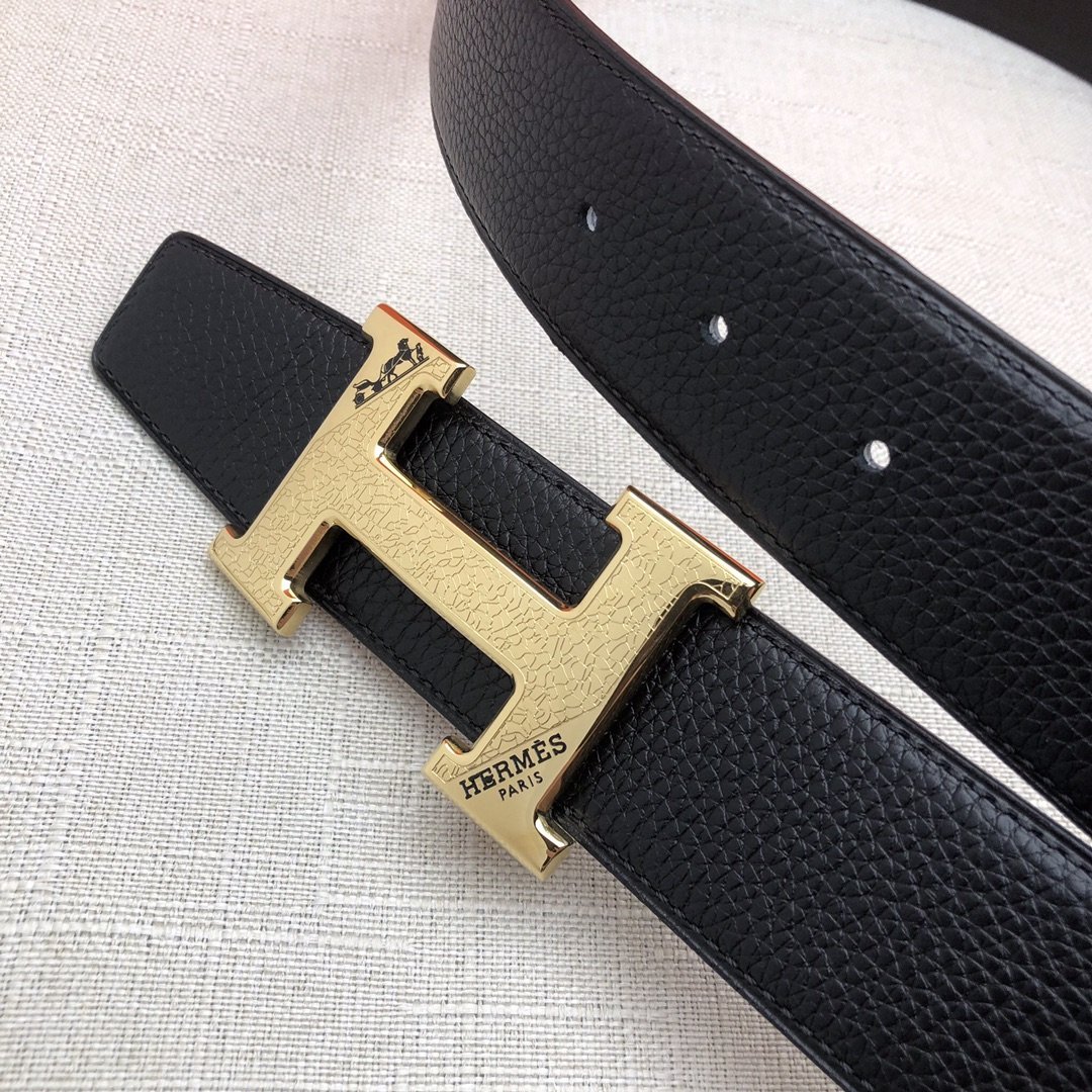 Hermes H Belt Buckle & Reversible Black Belt 380MM