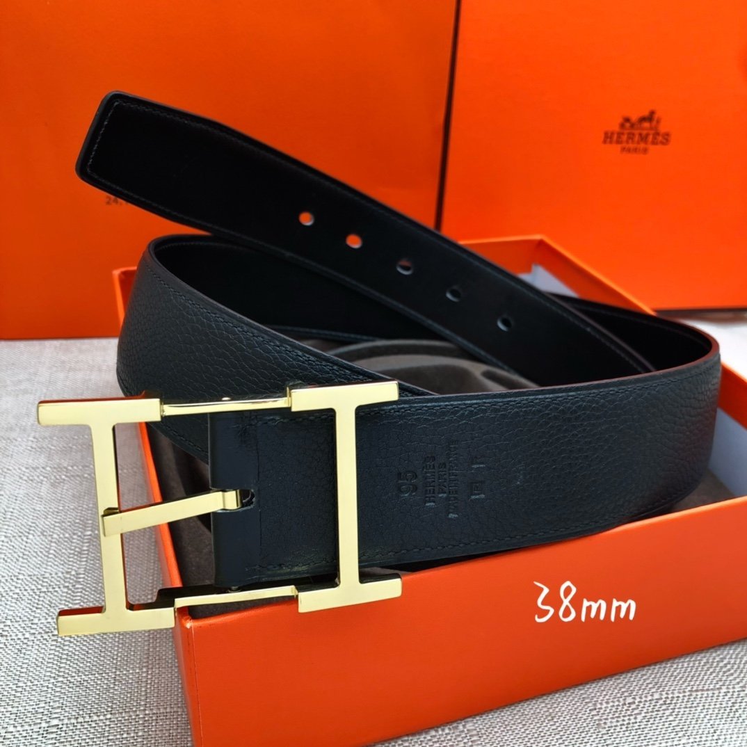 Hermes H Belt Buckle & Reversible Black Belt 380MM
