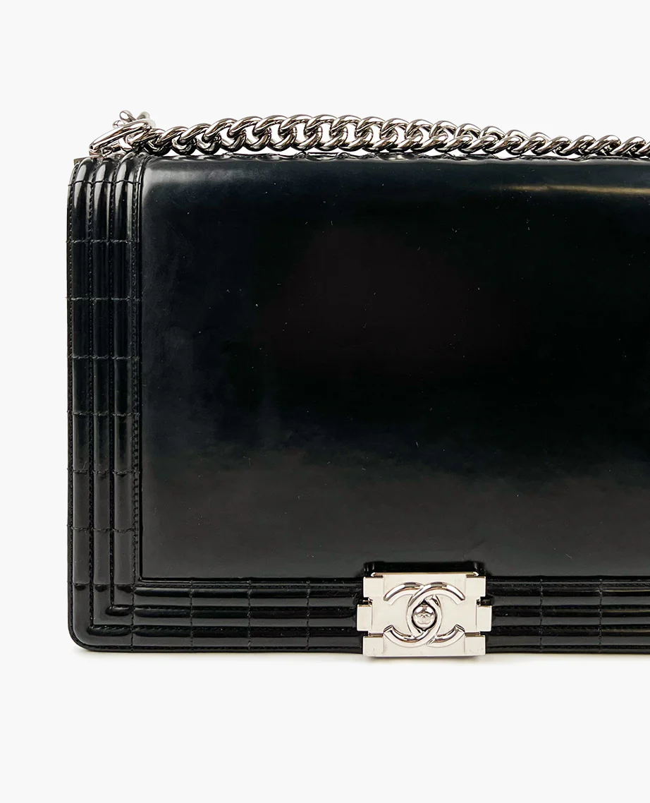 Chanel Black Box Leather Large Boy Bag SHW