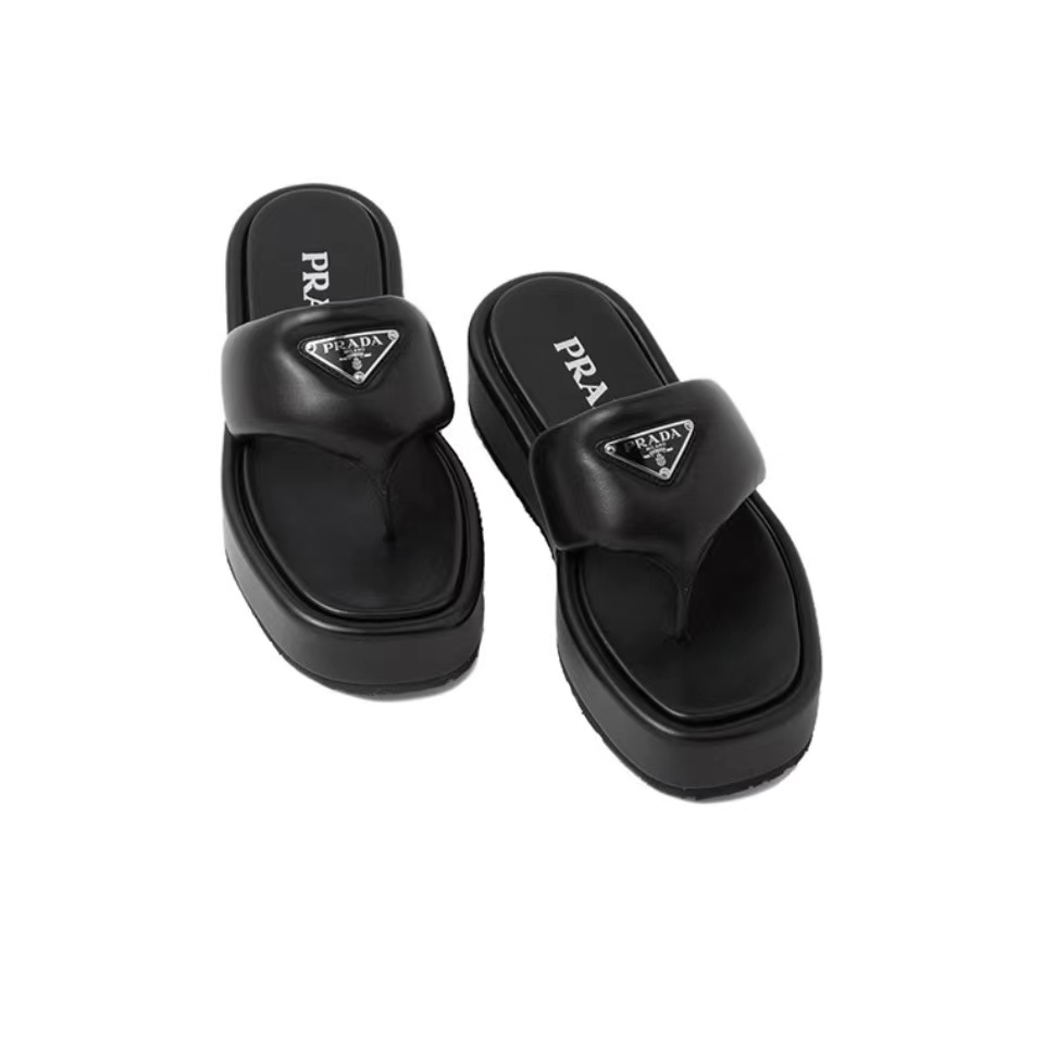 Prada Soft-Soled Leather Flip-Flops Slide Sandal