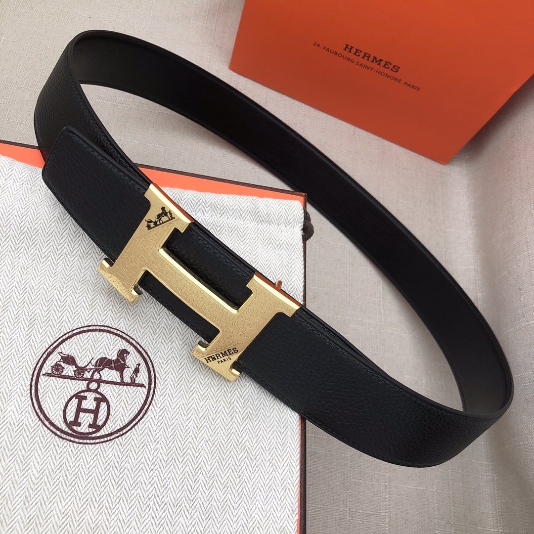 Hermes H Belt Buckle & Reversible Black Belt 380MM
