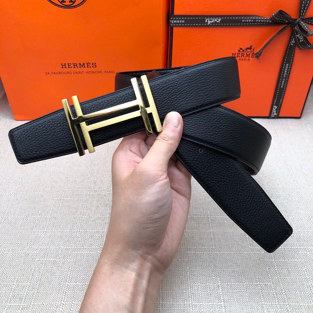 Hermes H Belt Buckle & Reversible Black Belt 380MM