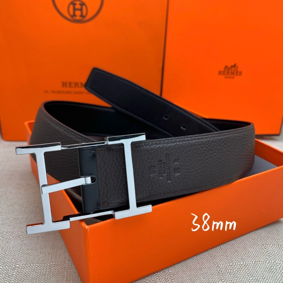 Hermes H Belt Buckle & Reversible Black Belt 380MM