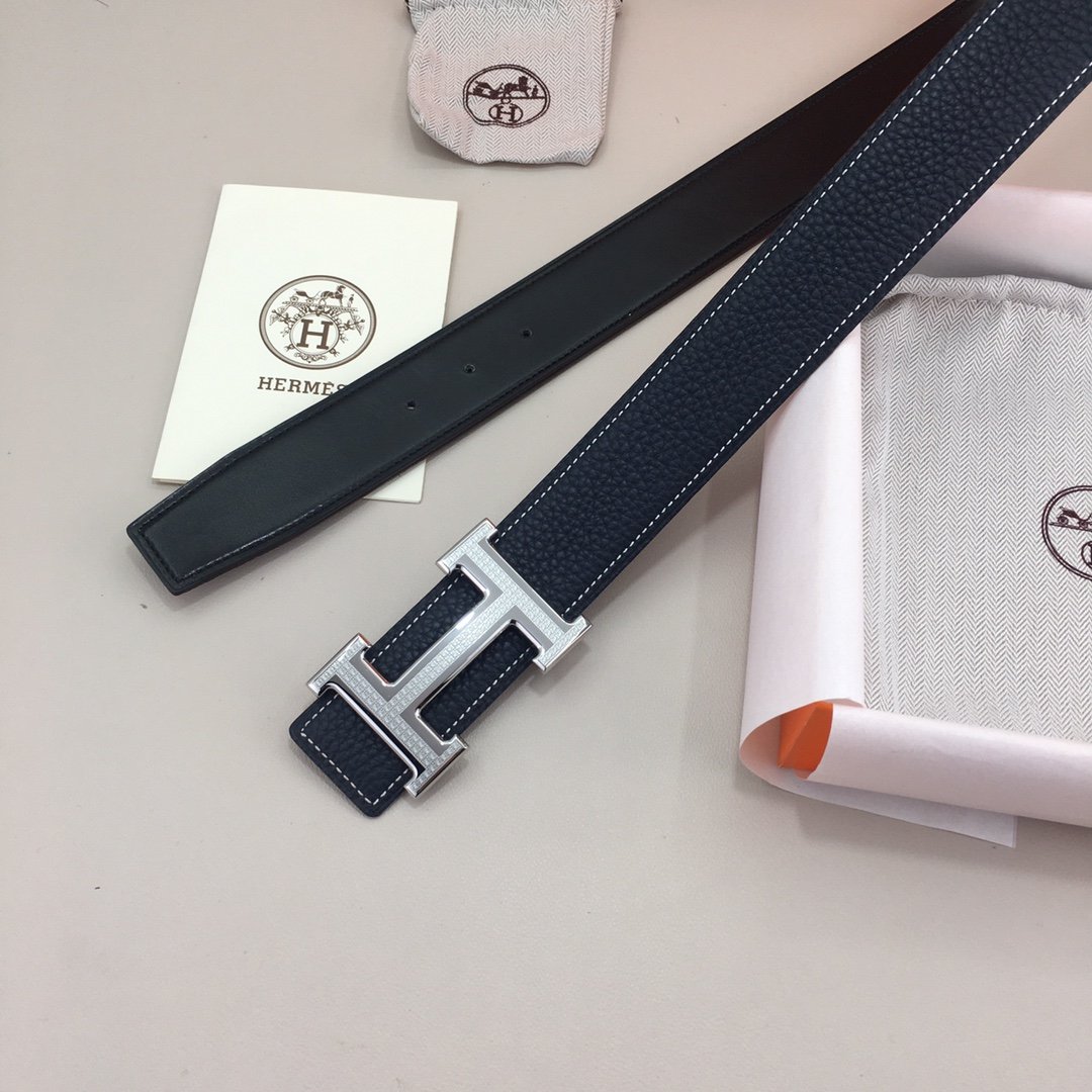 Hermes H Belt Buckle & Reversible Black Belt 380MM
