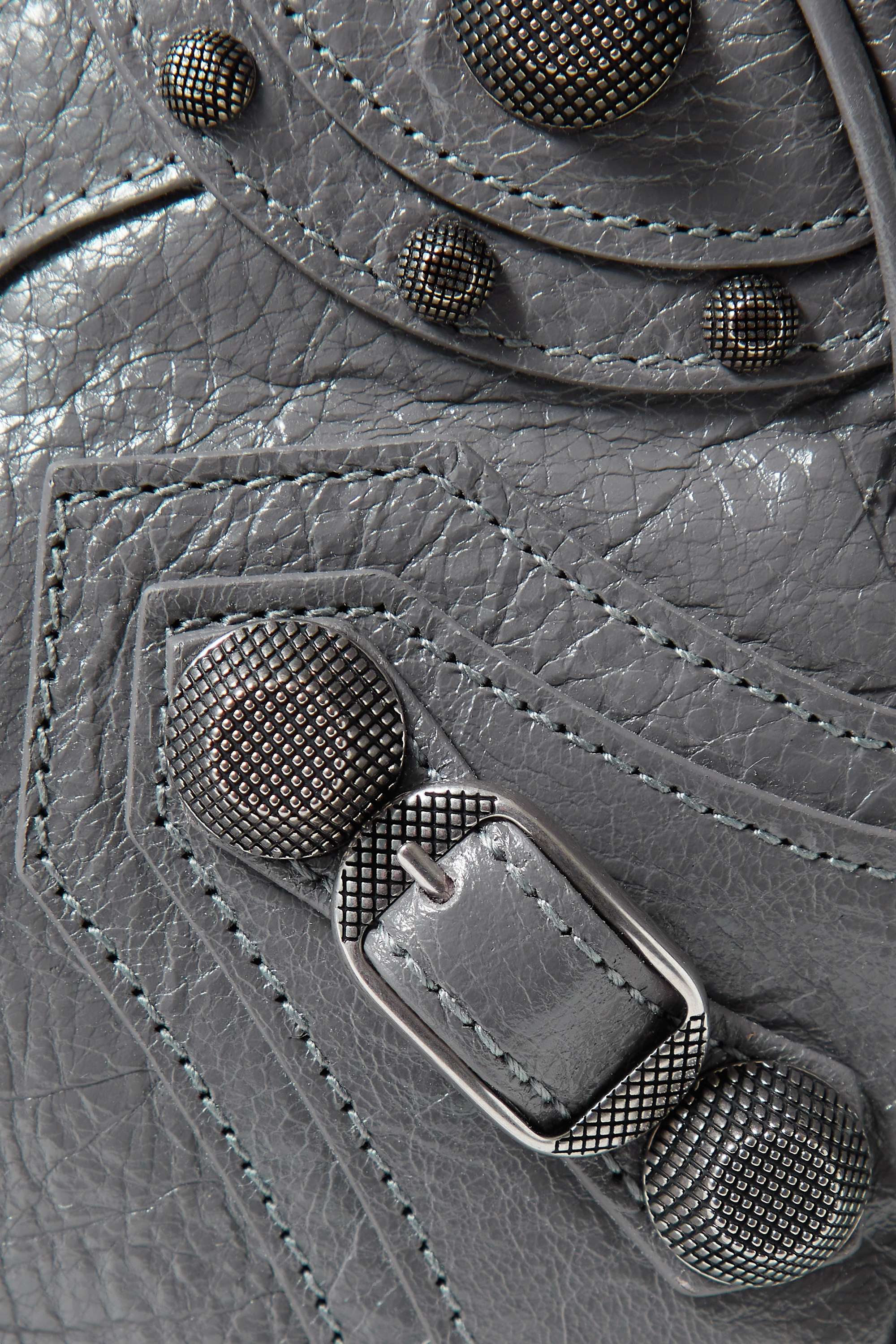 BALENCIAGA Le Cagole small studded crinkled-leather shoulder bag Grey