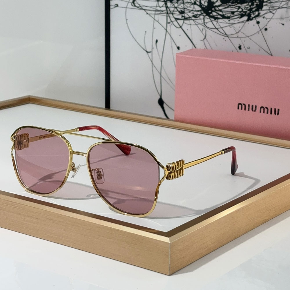 MIU MIU Slim Metal Logo Mirror Legs Sunglasses Top quality