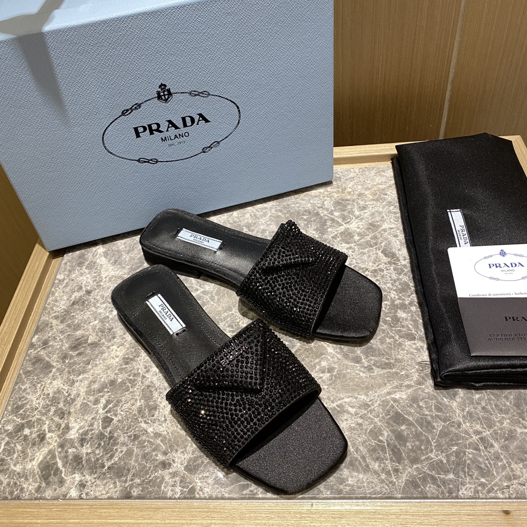 Prada Flat Bottom Band Drill Slide Sandal