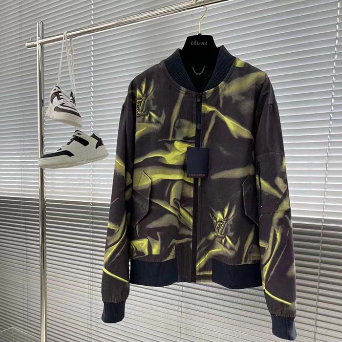 Louis Vuitton Men Graphic Cotton Bomber Jacket Relaxed Fit LV Dune Print Allover