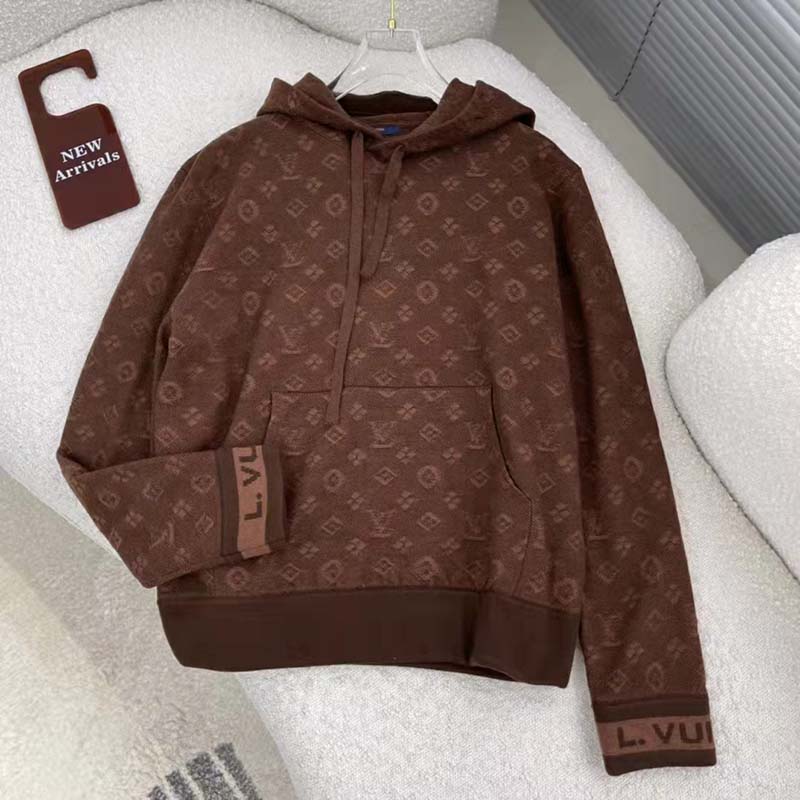Louis Vuitton LV Men Monogram Hoodie Wool Polyester Brown Slightly Loose Fit