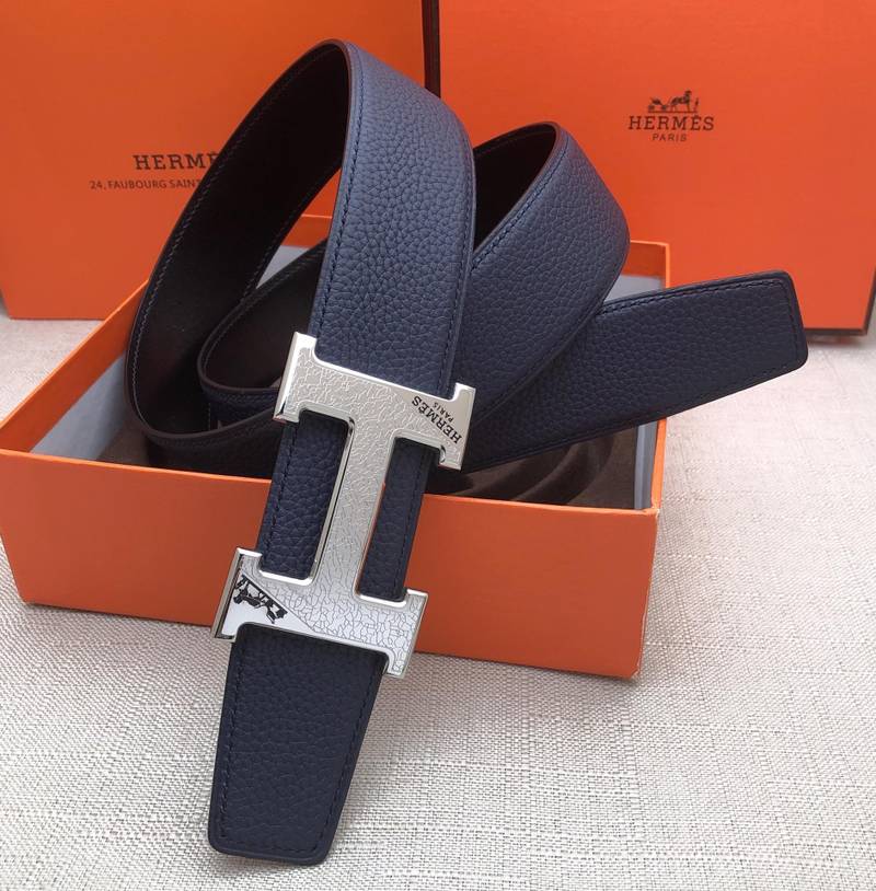 Hermes H Belt Buckle & Reversible Blue Belt 380MM