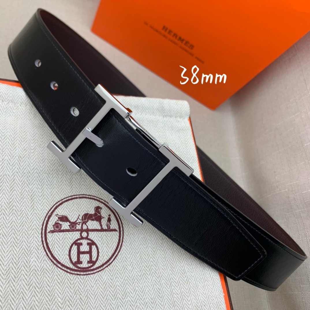 Hermes H Belt Buckle & Reversible Black Belt 380MM