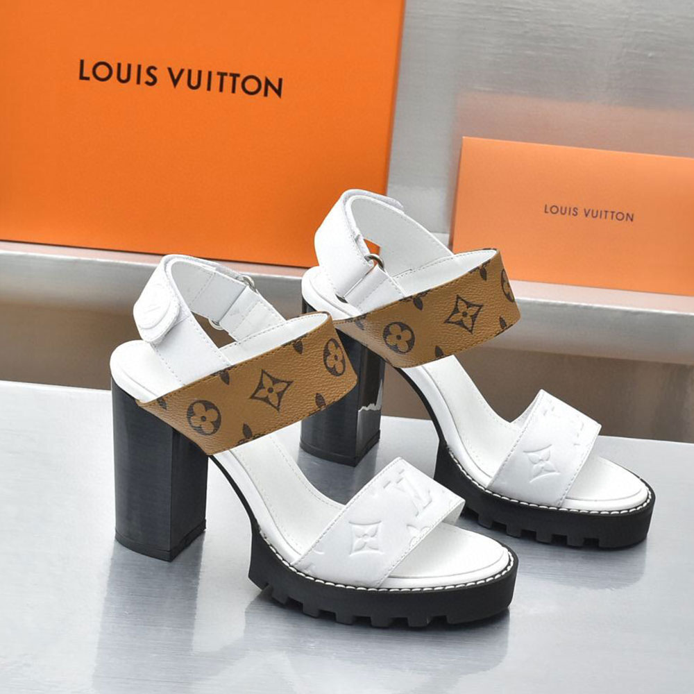 Louis Vuitton LV Leather Chunky Heel Velcro Slide Sandal