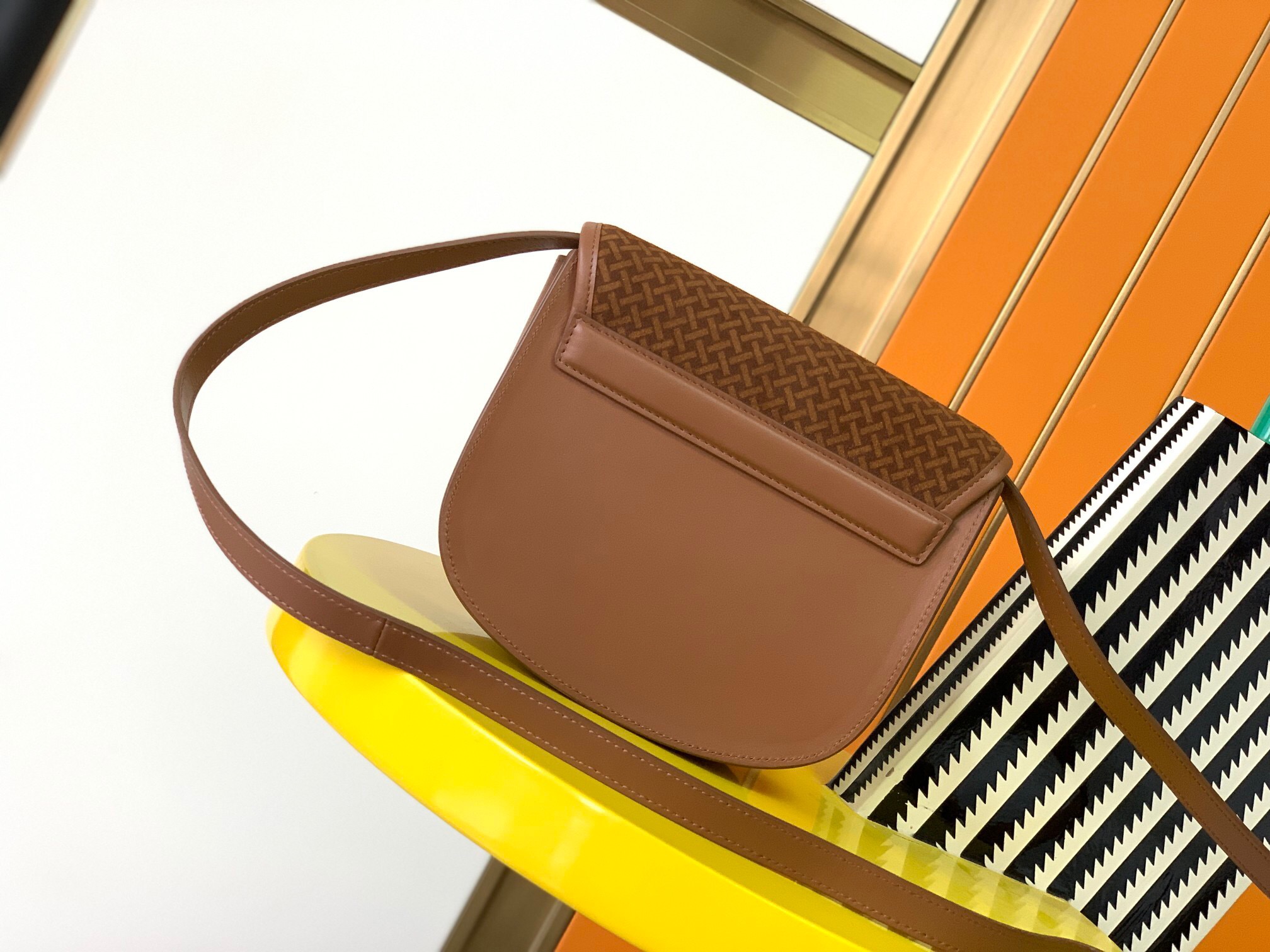 Saint Laurent caramel frosted printed diagonal cross bag