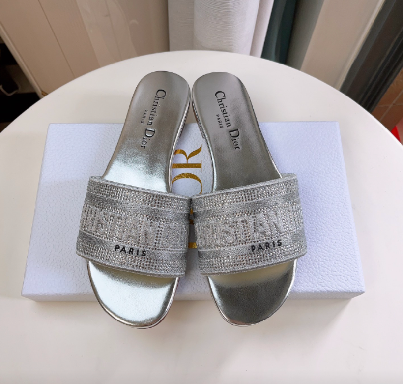 Dior DWAY Slide Slipper Sandals With Diamonds