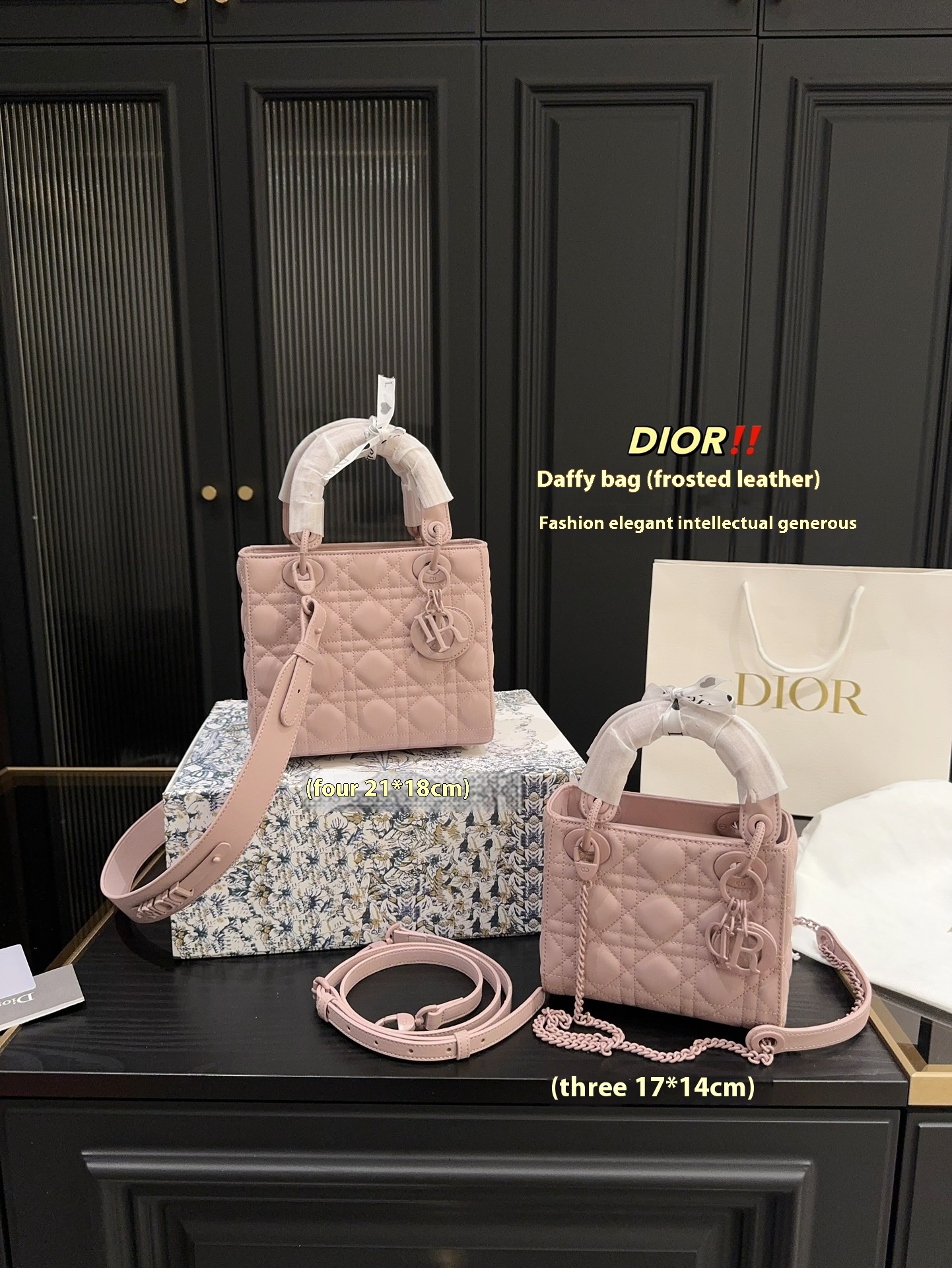 Dior pink frosted leather bag