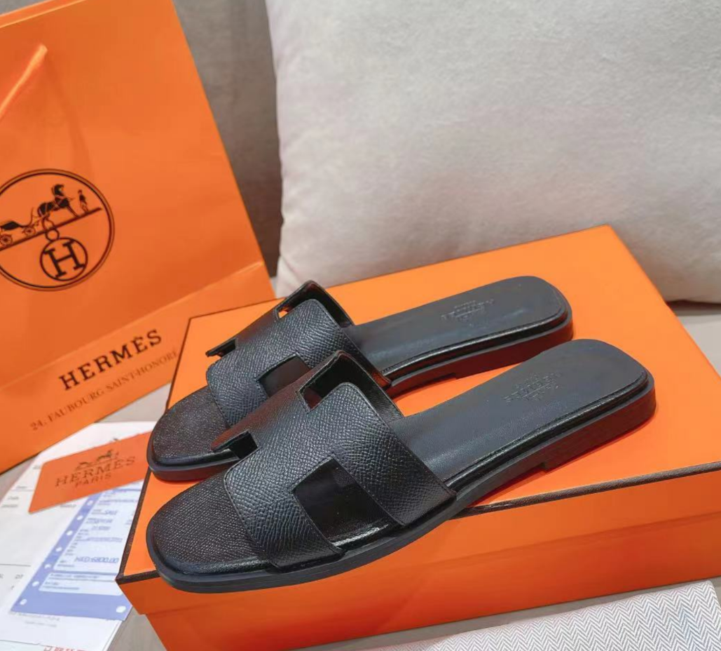 Hermes sheepskin leather outsole new slippers