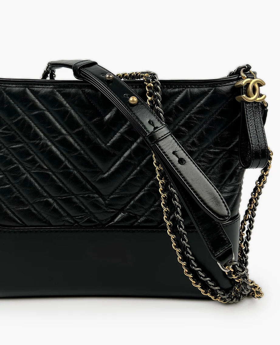 Chanel Gabrielle Medium Hobo Bag Black Chevron