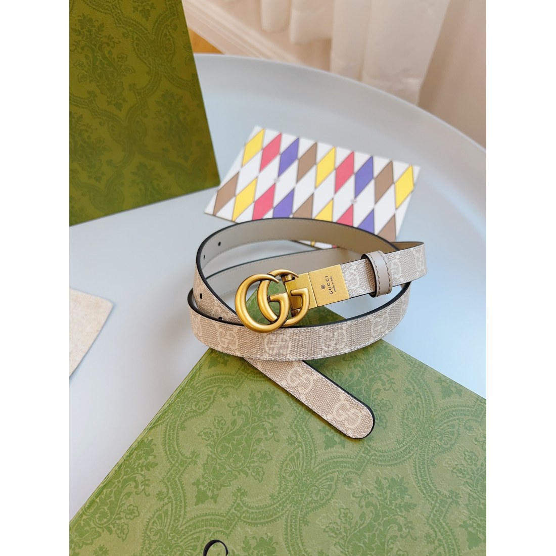 Gucci Imported Calfskin Apricot Bottom Vintage GG Swivel Buckle Double Sided/Cuttable 20MM