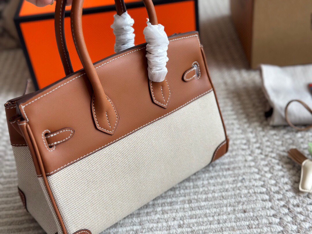 Hermes Birkin 25 canvas and leather handbag