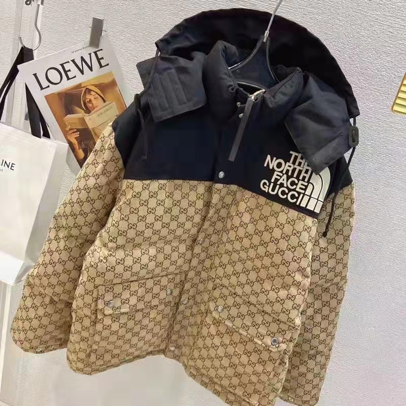 Gucci Men The North Face x Gucci Padded Jacket Beige Ebony GG Canvas