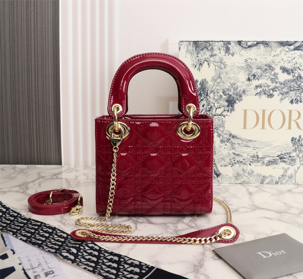 Dior The LADY DIOR Bag Cherry Red Patent Cannage Calfskin M0505OWCB_M323  AAA Quality