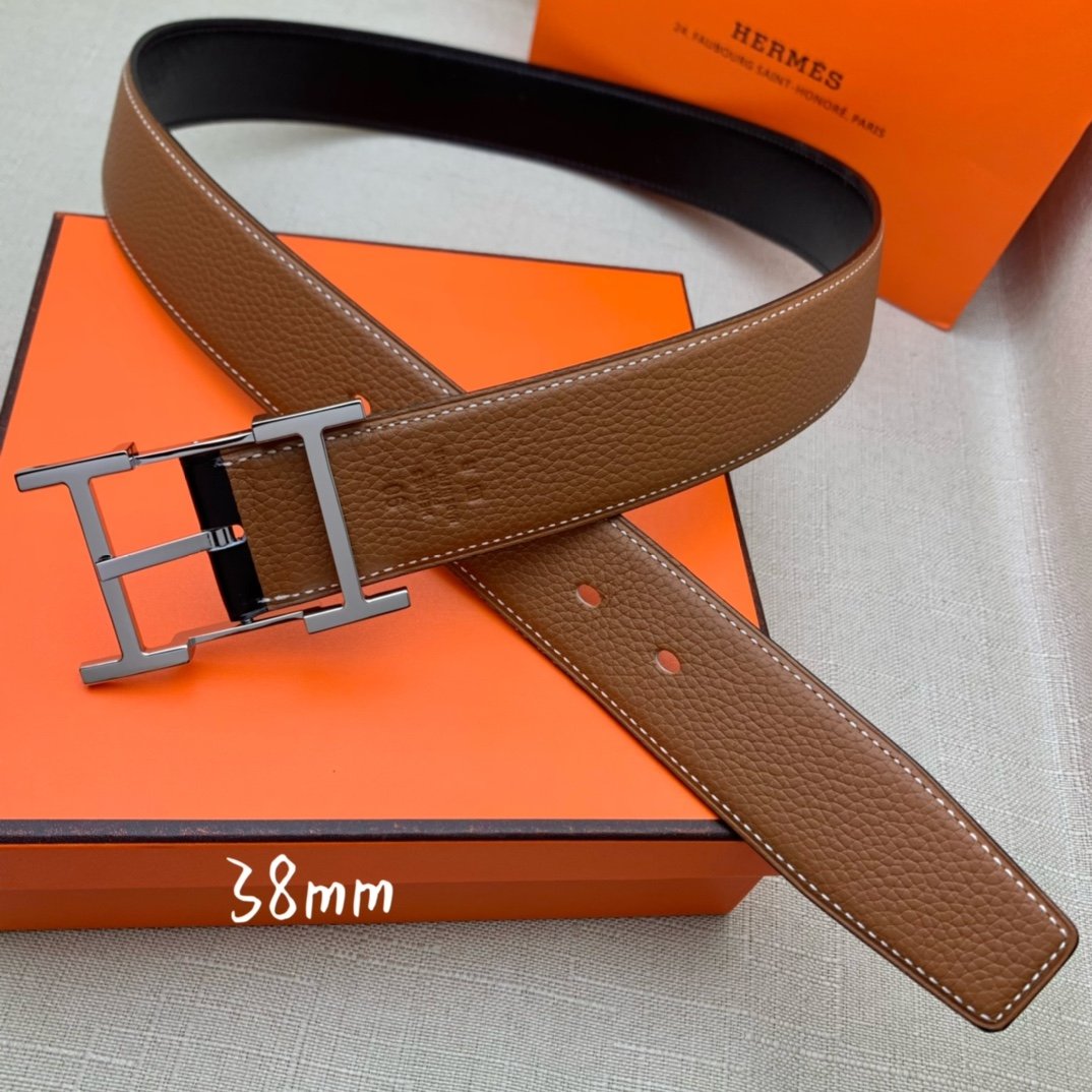 Hermes H Belt Buckle & Reversible Brown Belt 380MM