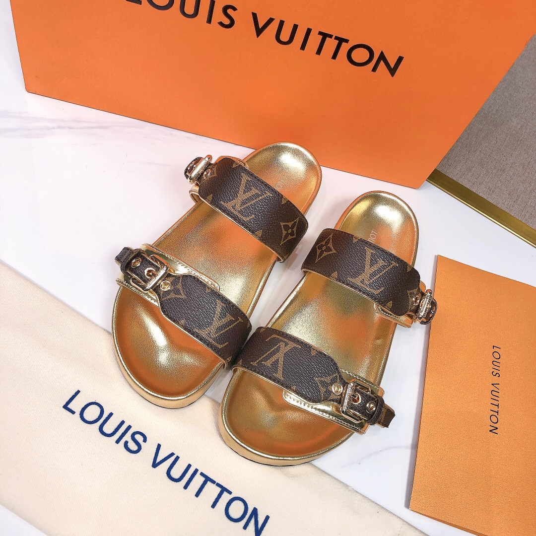 Louis Vuitton LV Bom Dia Leather Slide Sandals