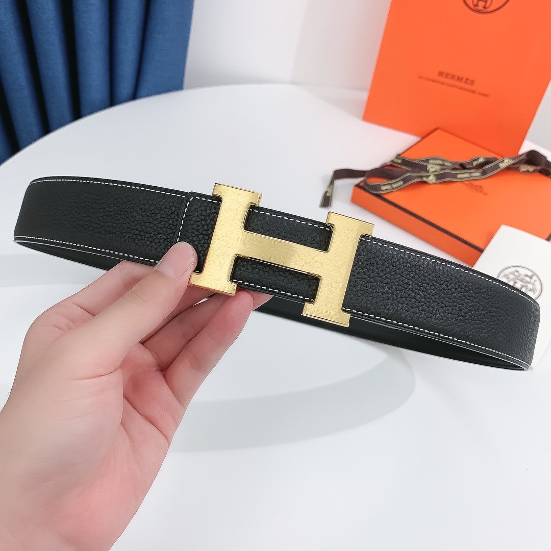 Hermes H Belt Buckle & Reversible Black Belt 380MM
