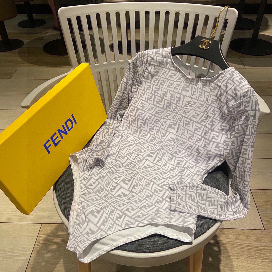 Fendi One-piece, Long-sleeved Swimsuit Swimwear