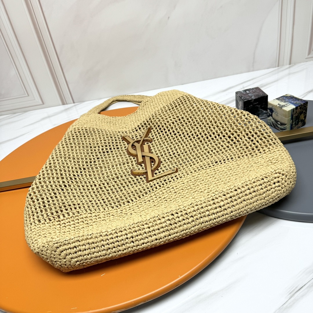 Saint Laurent YSL ICARE Raffia Crochet Large Shopping Bag