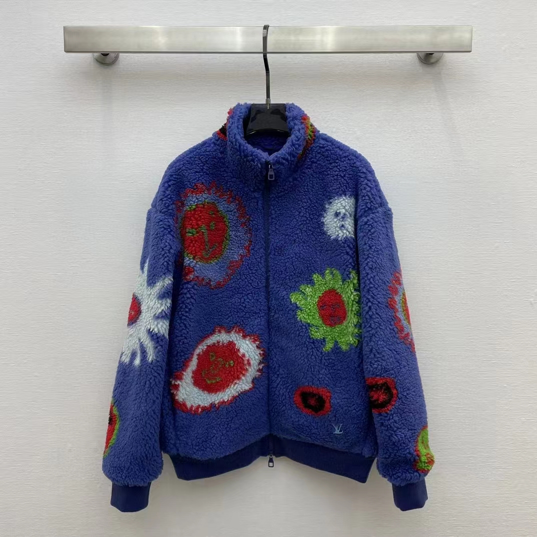 Louis Vuitton Men LV x YK Faces Zipped Fleece Blouson Polyester Blue Multicolor Regular Fit