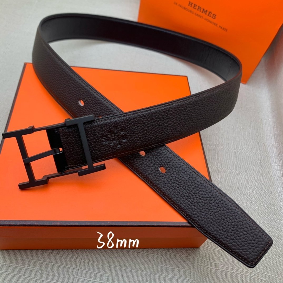 Hermes H Belt Buckle & Reversible Black Belt 380MM