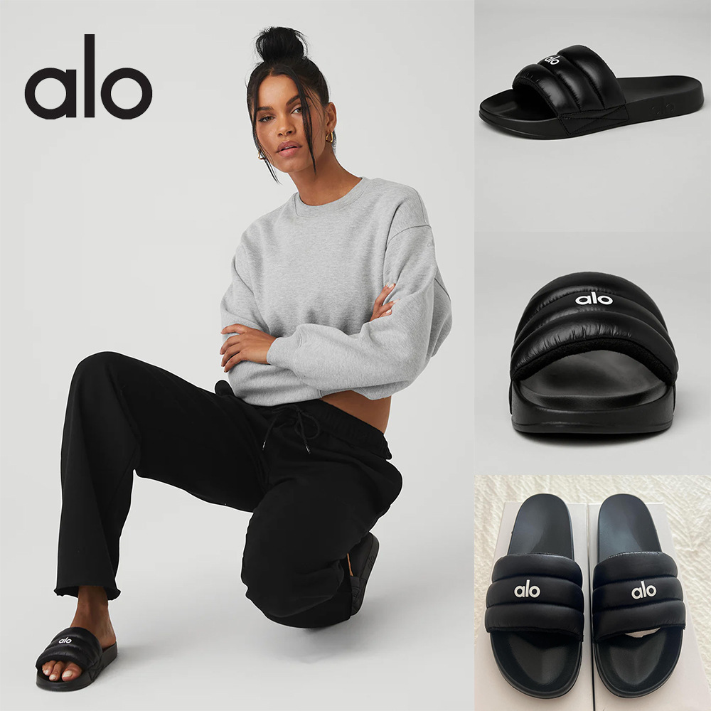 Alo Yoga slippers with thick one-piece, a sense of stepping on poop. They are suitable for four seasons at home, couples' soft sole, men's women's outdoor wear