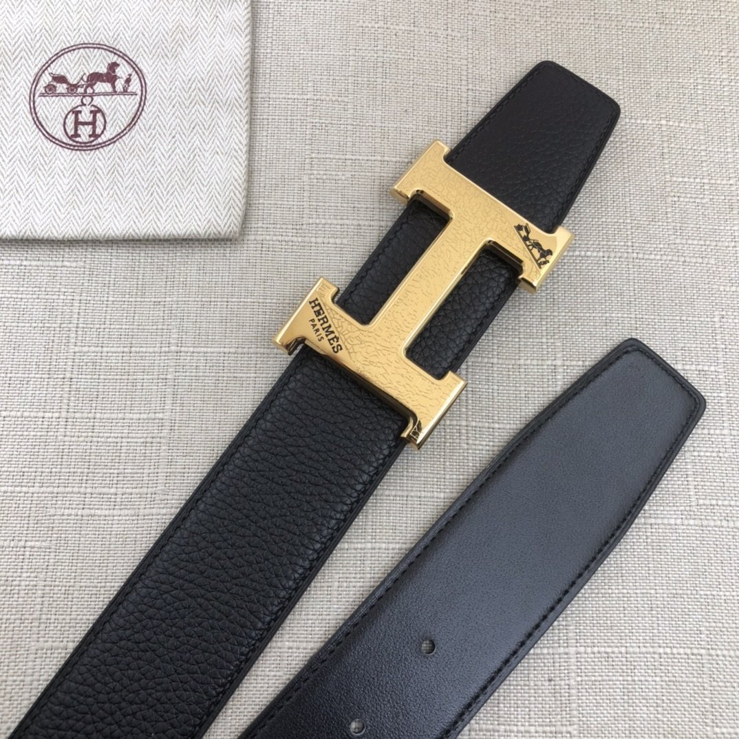 Hermes H Belt Buckle & Reversible Black Belt 380MM