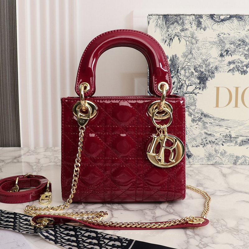 Dior The LADY DIOR Bag Cherry Red Patent Cannage Calfskin M0505OWCB_M323 AAA Quality