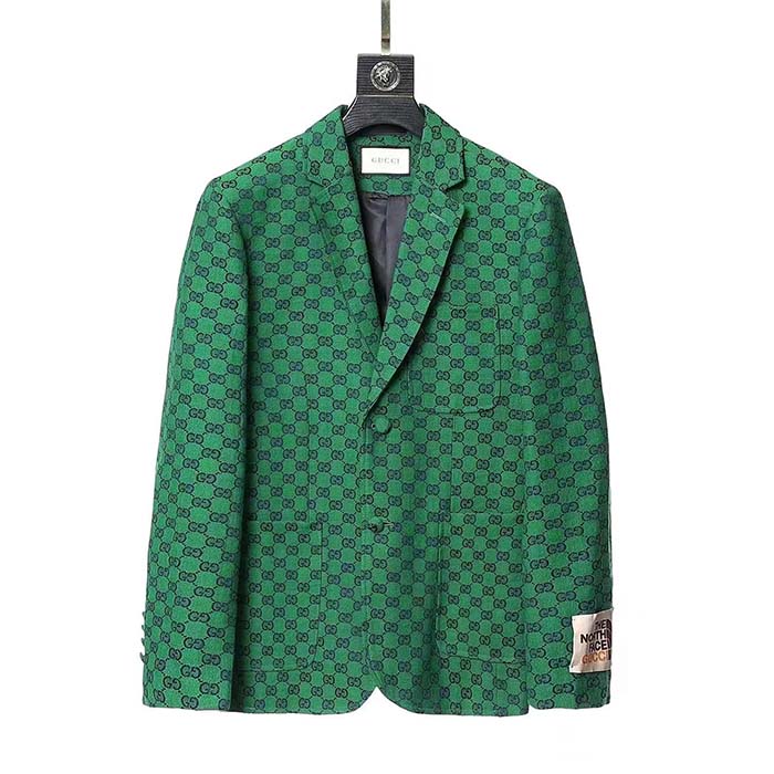 Gucci Men GG Canvas Jacket Green and Blue Organic GG Canvas Cotton
