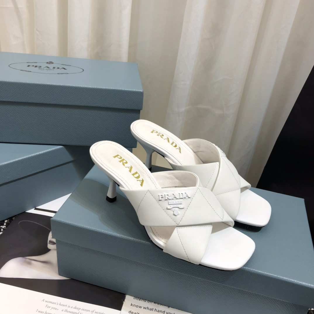 Prada Leather Simple And Noble 6.5CM Slide Sandal