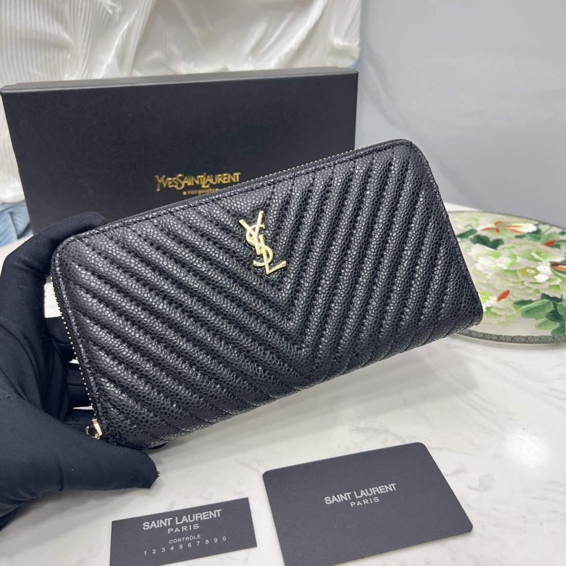 Saint Laurent YSL Caivar  Zipper Long Wallet