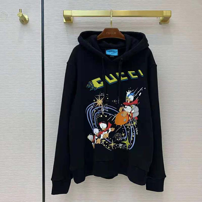 Gucci Men Disney x Gucci Donald Duck Hooded Sweatshirt Fixed Hood Oversize Fit Cotton