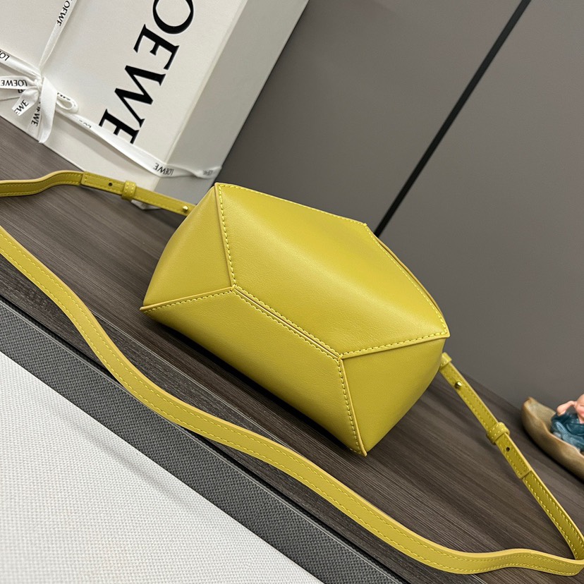 Loewe Mini Puzzle Fold Tote in shiny calfskin Yellow